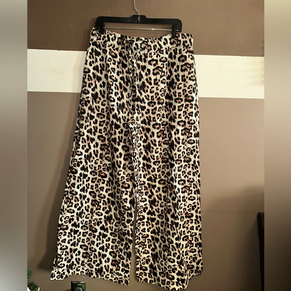 NWT Zara Leopard Print Wide Leg Pants - Cream, Brown, Black